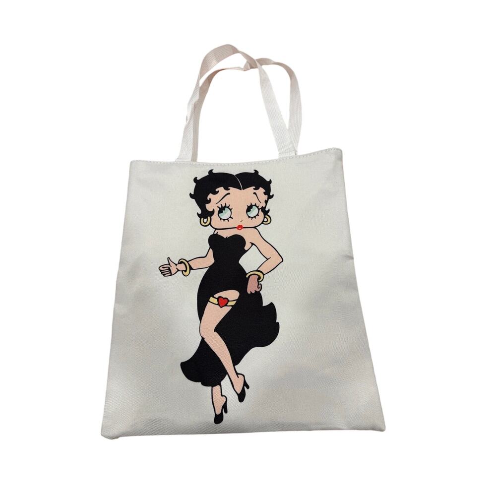 Betty Boop canvas tote bag white with zipper back to school office shopping